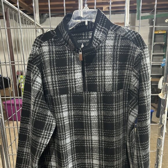 John Wayne Stock & Supply Check Plaid 1/4 Zip Fleece Pullover Mens XLarge - Picture 1 of 3